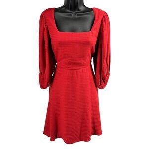 Band of the Free Josette Aurora Red Puff Sleeve Tie Open Back Mini Dress NWT XS